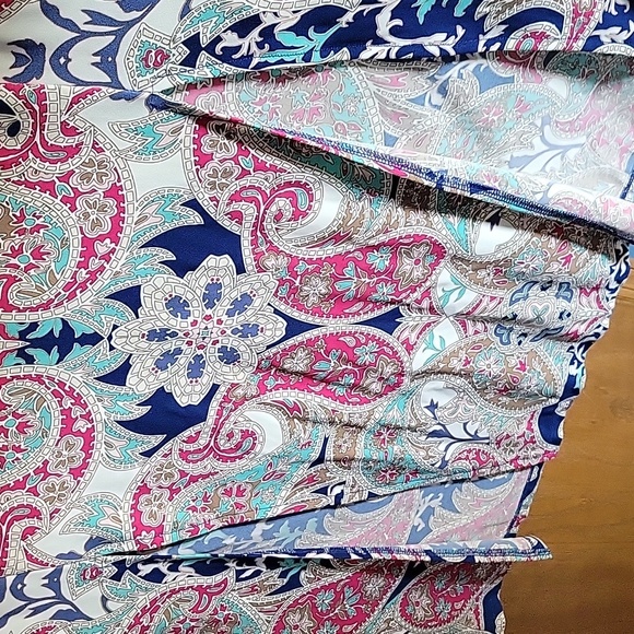 Chicos Chico's Crown Paisley maxi  Sz 2P sleeveless border print double slit - Picture 3 of 6